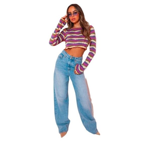 NWOT Grace Sweater Striped Knit Cropped Boho Hippie Women's Size Small - Picture 2 of 10